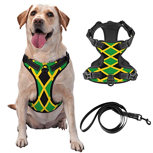 Hundegeschirr mit Jamaika-Flagge, kein Ziehen, reflektierendes und verstellbares Outdoor-Haustier-Oxford-Weste, mit Easy-On-Off-Technologie, für Training, Spazierengehen, kein Würgen. von MLNHY