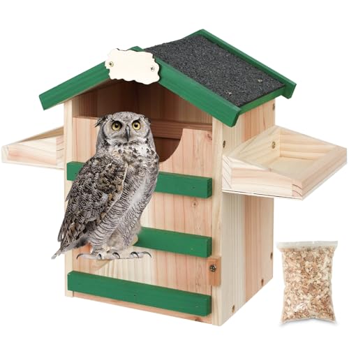 Zedernholz, Eulenhaus, Asphaltdach, Doppel-Futterspender, handgefertigt, rustikales Vogelhaus, 35,6 x 25,4 cm, Nistkasten für den Außenbereich, mit Montageset, für den Garten, Wildtierschutz von MLOHASING