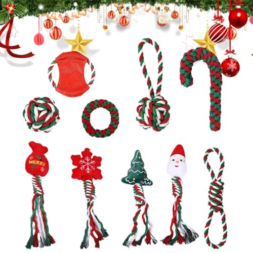 MLqkpwy Hundeseilspielzeug, Hundekauseil - Set mit 10 weihnachtlichen Beißseilspielzeugen,Weihnachtsmann-Spielzeug aus geflochtenem Seil, Schneeflocken-Zahnseil-Spielzeug-Set, interaktiv für die MLqkpwy Hundeseilspielzeug, Hundekauseil - Set mit 10 weihnachtlichen Beißseilspielzeugen,Weihnachtsmann-Spielzeug aus geflochtenem Seil, Schneeflocken-Zahnseil-Spielzeug-Set, interaktiv für die von MLqkpwy