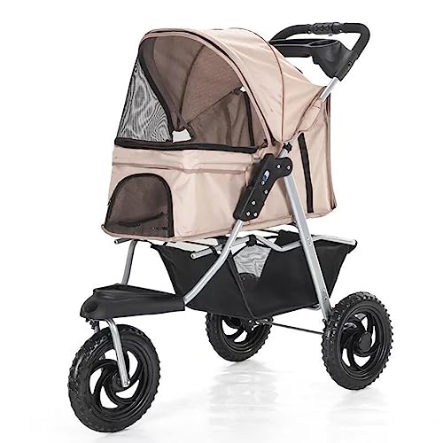 Haustier-Buggy, 3-Rad-Haustierwagen, faltbarer Reiseträger for Katzen und Hunde, abnehmbare und waschbare geteilte Haustier-Autotasche - mit Getränkehalter und Aufbewahrungskorb darunter, Khaki(Khaki) Haustier-Buggy, 3-Rad-Haustierwagen, faltbarer Reiseträger for Katzen und Hunde, abnehmbare und waschbare geteilte Haustier-Autotasche - mit Getränkehalter und Aufbewahrungskorb darunter, Khaki(Khaki) von MMBUY