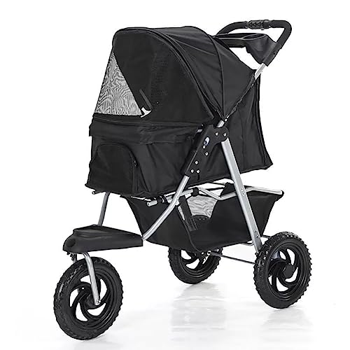 Haustier-Buggy, 3-Rad-Haustierwagen, faltbarer Reiseträger for Katzen und Hunde, abnehmbare und waschbare geteilte Haustier-Autotasche - mit Getränkehalter und Aufbewahrungskorb darunter, Khaki(Black) Haustier-Buggy, 3-Rad-Haustierwagen, faltbarer Reiseträger for Katzen und Hunde, abnehmbare und waschbare geteilte Haustier-Autotasche - mit Getränkehalter und Aufbewahrungskorb darunter, Khaki(Black) von MMBUY