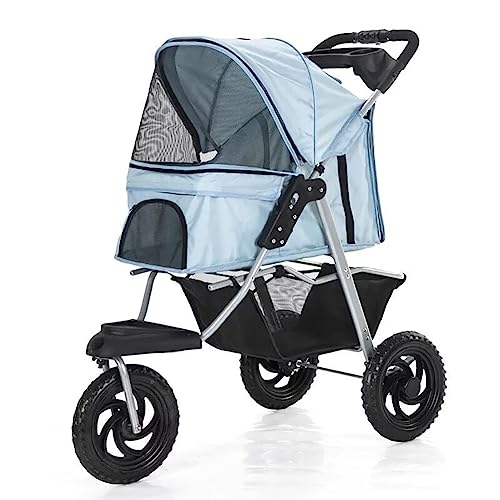 Haustier-Buggy, 3-Rad-Haustierwagen, faltbarer Reiseträger for Katzen und Hunde, abnehmbare und waschbare geteilte Haustier-Autotasche - mit Getränkehalter und Aufbewahrungskorb darunter, Khaki(Sky Bl Haustier-Buggy, 3-Rad-Haustierwagen, faltbarer Reiseträger for Katzen und Hunde, abnehmbare und waschbare geteilte Haustier-Autotasche - mit Getränkehalter und Aufbewahrungskorb darunter, Khaki(Sky Bl von MMBUY