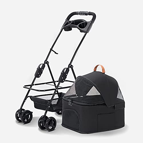 Haustier-Buggy, Haustier-Reisebuggy, Hunde-Kinderwagen for Hunde, ausklappbarer Transportwagen, Blau (Farbe: Blau)(Black) von MMBUY