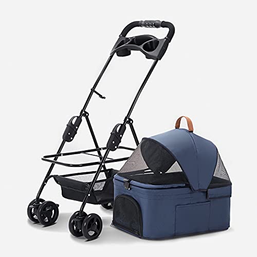 Haustier-Buggy, Haustier-Reisebuggy, Hunde-Kinderwagen for Hunde, ausklappbarer Transportwagen, Blau (Farbe: Blau)(Blu) von MMBUY