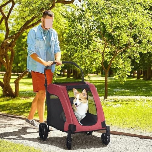 Haustier-Buggy, zusammenklappbarer Haustierwagen mit 4 Rädern, großer Hundewagen for ältere und behinderte Menschen, Reisewagen for mehrere Haustiere - große Sichtfenster, einstellbare Höhe - geeignet Haustier-Buggy, zusammenklappbarer Haustierwagen mit 4 Rädern, großer Hundewagen for ältere und behinderte Menschen, Reisewagen for mehrere Haustiere - große Sichtfenster, einstellbare Höhe - geeignet von MMBUY