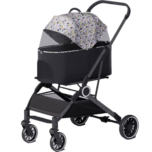 Haustier-Buggy3-in-1-Klapp-Haustier-Buggy, Hundebuggys for kleine Hunde, 4-Rad-Hunde-/Katzen-Welpen-Buggy mit abnehmbarer Reisetasche for kleine/mittelgroße Haustiere (F)(B) von MMBUY