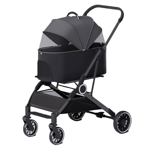 Haustier-Buggy3-in-1-Klapp-Haustier-Buggy, Hundebuggys for kleine Hunde, 4-Rad-Hunde-/Katzen-Welpen-Buggy mit abnehmbarer Reisetasche for kleine/mittelgroße Haustiere (F)(D) von MMBUY