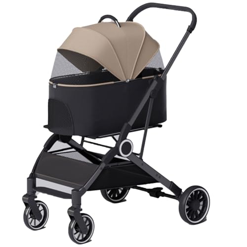 Haustier-Buggy3-in-1-Klapp-Haustier-Buggy, Hundebuggys for kleine Hunde, 4-Rad-Hunde-/Katzen-Welpen-Buggy mit abnehmbarer Reisetasche for kleine/mittelgroße Haustiere (F)(E) von MMBUY