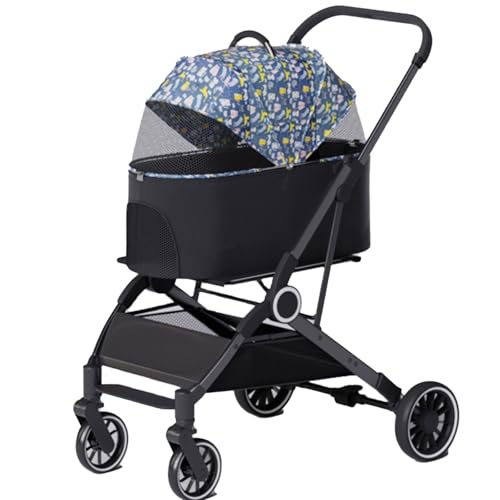 Haustier-Buggy3-in-1-Klapp-Haustier-Buggy, Hundebuggys for kleine Hunde, 4-Rad-Hunde-/Katzen-Welpen-Buggy mit abnehmbarer Reisetasche for kleine/mittelgroße Haustiere (F)(F) von MMBUY