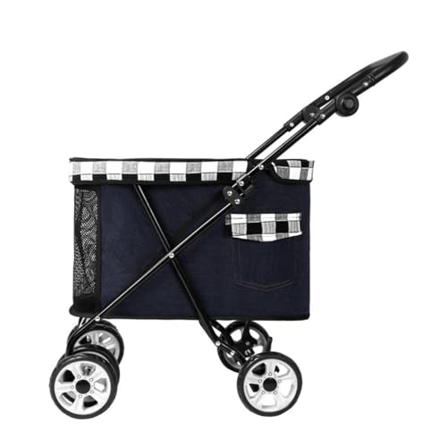 Haustier-BuggyHaustier-Buggy for kleine Hunde und Katzen, faltbarer Reisewagen mit Rädern, Reißverschluss, Getränkehalter, Aufbewahrungskorb B, 53 x 32 x 82 cm(A) von MMBUY