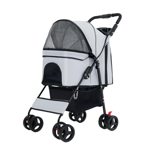 Haustier-BuggyHaustier-Buggy for kleine Hunde und Katzen, faltbarer Reisewagen mit Rädern, Reißverschluss, Getränkehalter, Aufbewahrungskorb D, 100 x 61 x 50 cm(C) von MMBUY