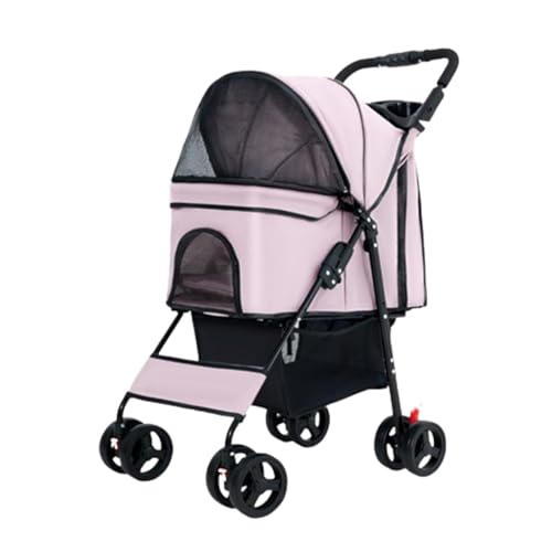Haustier-BuggyHaustier-Buggy for kleine Hunde und Katzen, faltbarer Reisewagen mit Rädern, Reißverschluss, Getränkehalter, Aufbewahrungskorb D, 100 x 61 x 50 cm(D) von MMBUY