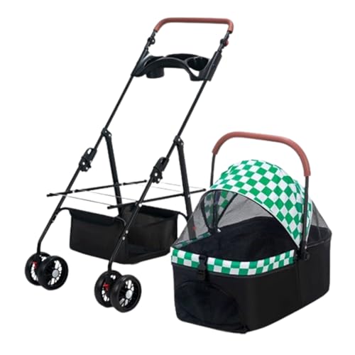 Haustier-BuggyReise-Haustier-Buggy, Faltbarer kleiner mittelgroßer Hunde-/Katzenwagen mit Aufbewahrungskorb, Sicherheitsgurt und Getränkehalter, 4 Rädern Welpen-Kinderwagen A, 93 * 57 * 50cm(B) von MMBUY