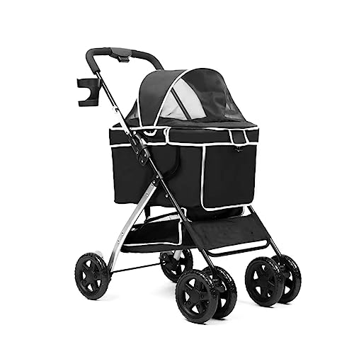 Haustier-Kinderwagen, 4-Rad-Haustierwagen, faltbarer Katzen- und Hundewagen, Go Out Puppy Kitty-Kinderwagen, abnehmbares Verdeck, leichte Karosserie mit Universalrädern, Grün(Black) von MMBUY