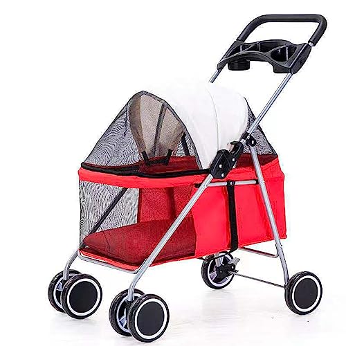 Haustier-Kinderwagen, 4-Rad-Klappkinderwagen for Haustiere, 15 kg Katzen- und Hundekinderwagen, Abnehmbarer Jogging-Kinderwagen, Hunde- und Katzenkäfig mit Reißverschlusskette und Getränkehalter, Rot( Haustier-Kinderwagen, 4-Rad-Klappkinderwagen for Haustiere, 15 kg Katzen- und Hundekinderwagen, Abnehmbarer Jogging-Kinderwagen, Hunde- und Katzenkäfig mit Reißverschlusskette und Getränkehalter, Rot( von MMBUY