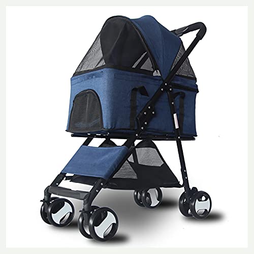 Haustier-Kinderwagen, Reisekinderwagen mit 4 Rädern, stoßfester Kinderwagen, zusammenklappbarer Haustierbedarf, Blau Haustier-Kinderwagen, Reisekinderwagen mit 4 Rädern, stoßfester Kinderwagen, zusammenklappbarer Haustierbedarf, Blau von MMBUY