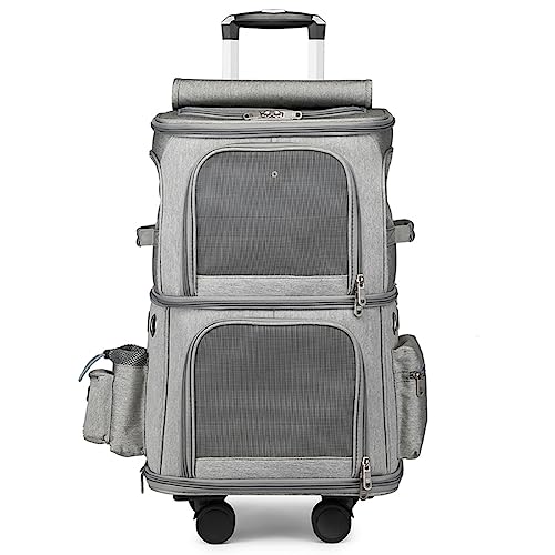 Haustier-Kinderwagen, zusammenklappbarer Teleskop-Trolley for Haustiere, doppellagiger Reiserucksack for Katzen und Hunde, tragbarer Camping-Träger for Tiere – mit leisen Universalrädern, Aufbewahrung von MMBUY