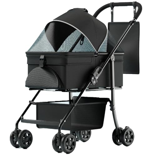 Kinderwagen for Haustiere, 2-in-1-Hundebuggy for mittelgroße und kleine Hunde, großer Katzenbuggy mit abnehmbarer Trage for Welpen, Hündchen, Kätzchen, Häschen (C)(B) von MMBUY