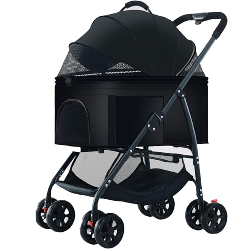 Kinderwagen for Haustiere, Hundebuggy, leichter, faltbarer Kinderwagen for kleine/mittelgroße Hunde und Katzen mit abnehmbarer Tragetasche, 360 ° Universal-Vorderrad (D)(B) von MMBUY