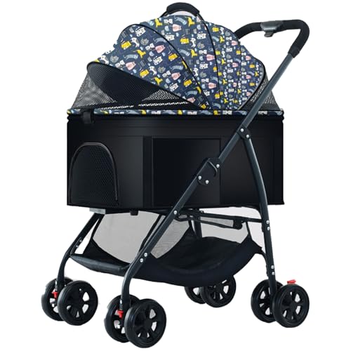 Kinderwagen for Haustiere, Hundebuggy, leichter, faltbarer Kinderwagen for kleine/mittelgroße Hunde und Katzen mit abnehmbarer Tragetasche, 360 ° Universal-Vorderrad (D)(D) von MMBUY