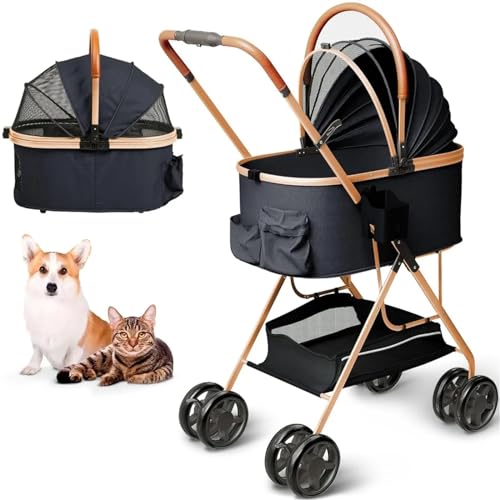 Kinderwagen for Haustiere, Kinderwagen for Katzen/Hunde, zusammenklappbarer Hundewagen, Hundewagen, Haustierwagen, Katzenwagen – kein Reißverschluss am Eingang, einfach zusammenzuklappen, mit abnehmba Kinderwagen for Haustiere, Kinderwagen for Katzen/Hunde, zusammenklappbarer Hundewagen, Hundewagen, Haustierwagen, Katzenwagen – kein Reißverschluss am Eingang, einfach zusammenzuklappen, mit abnehmba von MMBUY