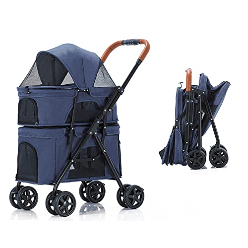 Kinderwagen for Haustiere, Reisekinderwagen, doppelter Kinderwagen for kleine und mittelgroße Hunde und Katzen, mit einer Hand zusammenklappbarer, tragbarer Reisewagen, Grau (Farbe: Gris)(Black) von MMBUY
