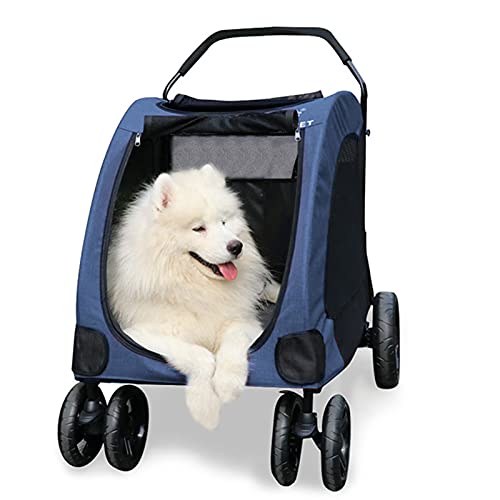 Kinderwagen for Haustiere, Reisekinderwagen, mittelgroßer und großer Kinderwagen for Haustiere, Jogger, Hunde und Katzen, zusammenklappbar, Tragkraft 55 kg, langlebig, Rot (Farbe: Rot)(Blu) von MMBUY