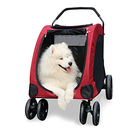 Kinderwagen for Haustiere, Reisekinderwagen, mittelgroßer und großer Kinderwagen for Haustiere, Jogger, Hunde und Katzen, zusammenklappbar, Tragkraft 55 kg, langlebig, Rot (Farbe: Rot)(Red) von MMBUY