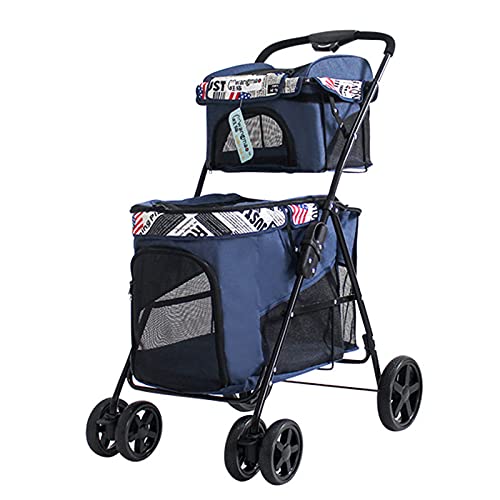 Kinderwagen for Haustiere, Reisekinderwagen, tragbarer Reiseträger, doppelter Kinderwagen, einhändig zusammenklappbar, for kleine und mittelgroße Hunde und Katzen, A (Farbe: B)(B) von MMBUY