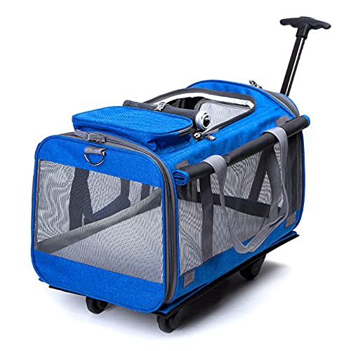 Kinderwagen for Haustiere, Reisekinderwagen, zusammenklappbar, for Katzen und Hunde, abnehmbare Wagenräder, Reise, 4 Räder, tragbar, praktisch, Blau (Farbe: Blau)(Blu) von MMBUY