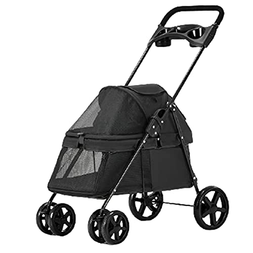 Kinderwagen for Haustiere, Reisekinderwagen for Haustiere, vierrädriger Kinderwagen, Hundetrolley, Katzenwagen, faltbar, for mittelgroße und kleine Hunde, Tragkraft bis 15 kg, Pink (Farbe: Blau)(Black Kinderwagen for Haustiere, Reisekinderwagen for Haustiere, vierrädriger Kinderwagen, Hundetrolley, Katzenwagen, faltbar, for mittelgroße und kleine Hunde, Tragkraft bis 15 kg, Pink (Farbe: Blau)(Black von MMBUY