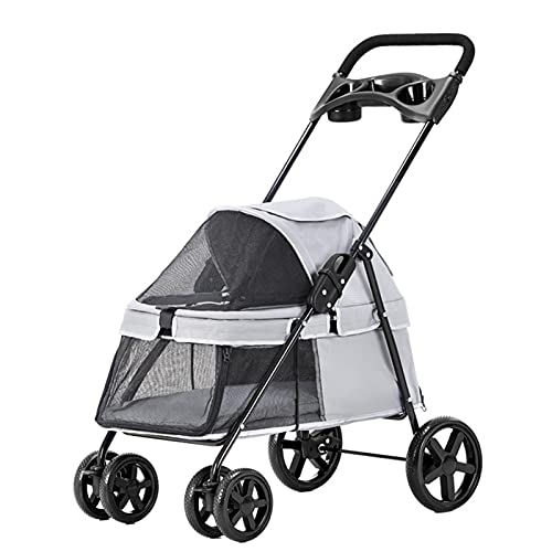 Kinderwagen for Haustiere, Reisekinderwagen for Haustiere, vierrädriger Kinderwagen, Hundetrolley, Katzenwagen, faltbar, for mittelgroße und kleine Hunde, Tragkraft bis 15 kg, Pink (Farbe: Blau)(Gris) Kinderwagen for Haustiere, Reisekinderwagen for Haustiere, vierrädriger Kinderwagen, Hundetrolley, Katzenwagen, faltbar, for mittelgroße und kleine Hunde, Tragkraft bis 15 kg, Pink (Farbe: Blau)(Gris) von MMBUY