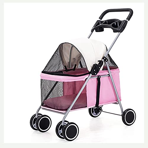 Kinderwagen for Haustiere, Reisekinderwagen for Haustiere, zusammenklappbarer Kinderwagen for große Hunde, 4 Räder, stoßfest, langlebig, waschbar, Rot (Farbe: Rot)(Roze) von MMBUY