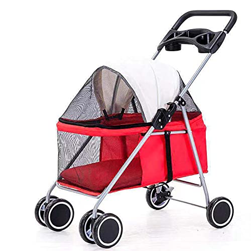 Kinderwagen for Haustiere, Reisekinderwagen for Haustiere, zusammenklappbarer Kinderwagen for große Hunde, stoßfest, langlebig, waschbar, 4 Räder, Rot (Farbe: Rot)(Red) von MMBUY