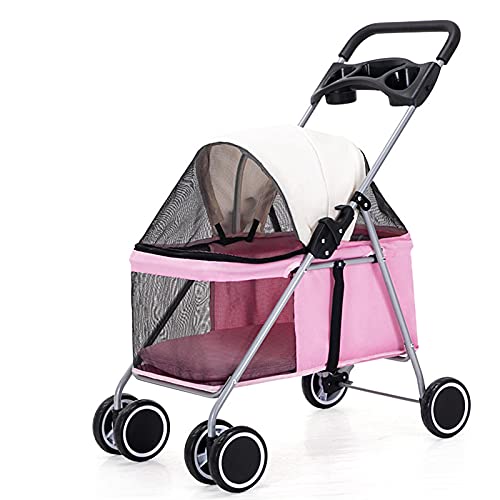 Kinderwagen for Haustiere, Reisekinderwagen for Haustiere, zusammenklappbarer Kinderwagen for große Hunde, stoßfest, langlebig, waschbar, 4 Räder, Rot (Farbe: Rot)(Roze) von MMBUY