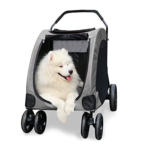 MMBUY Kinderwagen for Haustiere, Reisekinderwagen, mittelgroßer und großer Kinderwagen for Haustiere, Jogger, Hunde und Katzen, zusammenklappbar, Tragkraft 55 kg, langlebig, Rot (Farbe: Rot)(Gris) von MMBUY
