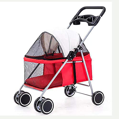 MMBUY Kinderwagen for Haustiere, Reisekinderwagen for Haustiere, zusammenklappbarer Kinderwagen for große Hunde, 4 Räder, stoßfest, langlebig, waschbar, Rot (Farbe: Rot)(Red) von MMBUY