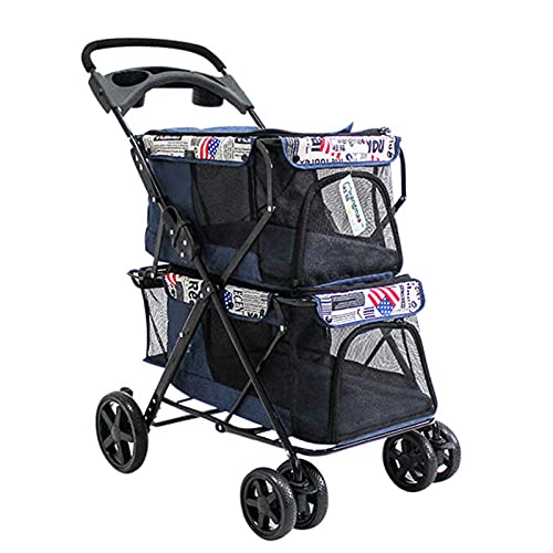 MMBUY Kinderwagen for Haustiere, Reisekinderwagen for mittelgroße und kleine Hunde und Katzen, Doppelkinderwagen, Einhand-Klappfunktion, mit großer Aufbewahrungstasche, A (Farbe: B)(OneColor) von MMBUY