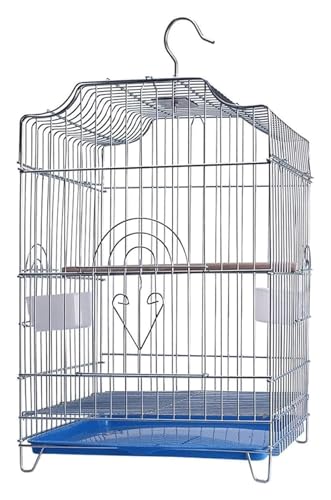 Vogelbauer, Vogelkäfig Einfach aufzuhängender Vogelkäfig, Flugvogelkäfig mit ausgestattetem Stehstab, Lebensmittelfenster, Griffen, Tabletts, tragbar von MMDXDLX