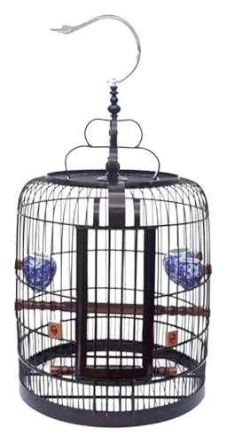 Vogelbauer, Vogelkäfig Hängender Vogelkäfig mit Haken, rund, Zucht, Ziervogelnest, Flugvogelkäfig mit Holzstangen, tragbar(Brass-) von MMDXDLX