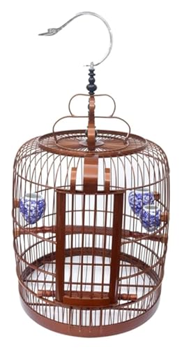 Vogelbauer, Vogelkäfig Hängender Vogelkäfig mit Haken, rund, Zucht, Ziervogelnest, Flugvogelkäfig mit Holzstangen, tragbar(Bronze-) von MMDXDLX