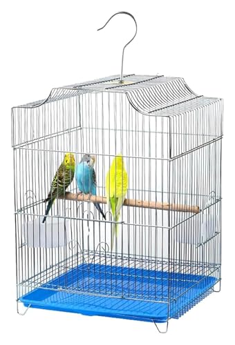 Vogelbauer, Vogelkäfig Multifunktionaler Vogelkäfig for Pfingstrose, Drossel, Myna, Galvanik, Kleiner Flugvogelkäfig mit tragbarem Haken(Blue-) von MMDXDLX