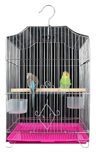 Vogelbauer, Vogelkäfig Multifunktionaler Vogelkäfig for Pfingstrose, Drossel, Myna, Galvanik, Kleiner Flugvogelkäfig mit tragbarem Haken(Pink-) von MMDXDLX