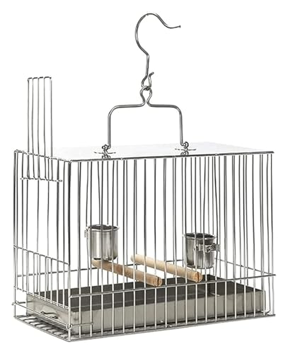 Vogelbauer, Vogelkäfig Quadratischer Vogelkäfig aus Metall mit 2 Edelstahl-Vogelfutterspendern, tragbar, for unterwegs, for Aufhängen, Flugvogelkäfig, tragbar(Medium-) von MMDXDLX
