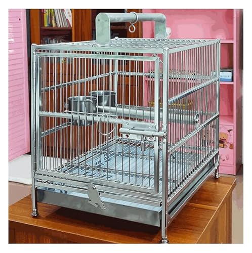 Vogelbauer, Vogelkäfig Tragbarer Reise-Vogelkäfig for Papageien, Drossel, Silber, Vogelflugkäfig mit Rollständer, tragbar von MMDXDLX