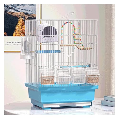 Vogelkäfig, Wellensittichkäfig mit tragbarem Griff, quadratisch, Schmiedeeisen, Vogelkäfig mit 4 Futterboxen und Spielzeug, tragbar (D) von MMDXDLX