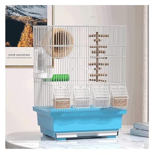 Vogelkäfig, Wellensittichkäfig mit tragbarem Griff, quadratischer Schmiedeeiserner Flugvogelkäfig Vogelkäfig mit 4 Futterboxen und Spielzeug, tragbar (E) von MMDXDLX