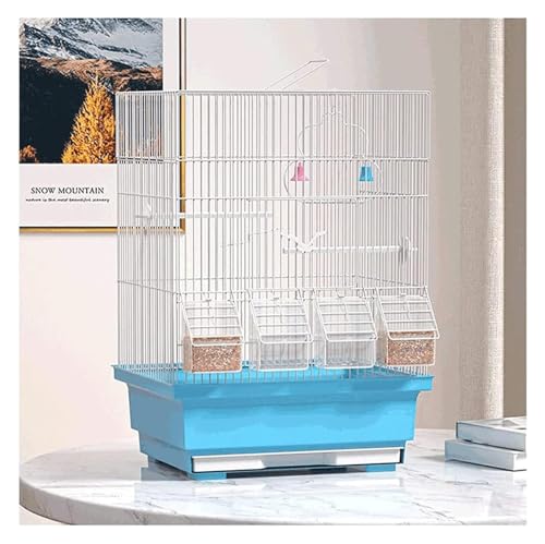 Vogelkäfig, Wellensittichkäfig mit tragbarem Griff, quadratischer Schmiedeeiserner Flugvogelkäfig Vogelkäfig mit 4 Futterboxen und Spielzeug tragbar (A) von MMDXDLX