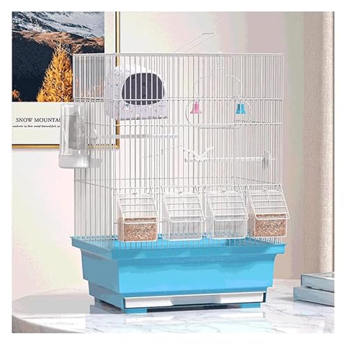 Vogelkäfig, Wellensittichkäfig mit tragbarem Griff, quadratischer Schmiedeeiserner Flugvogelkäfig Vogelkäfig mit 4 Futterboxen und Spielzeug tragbar (B) von MMDXDLX