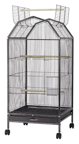 Vogelkäfig Wellensittich Käfig Schmiedeeisen Vogelkäfig mit 4 Rädern Leicht Zu Reinigen Flug Vogelkäfig Für Kleine Und Mittlere Vögel Tragbar (B) von MMDXDLX